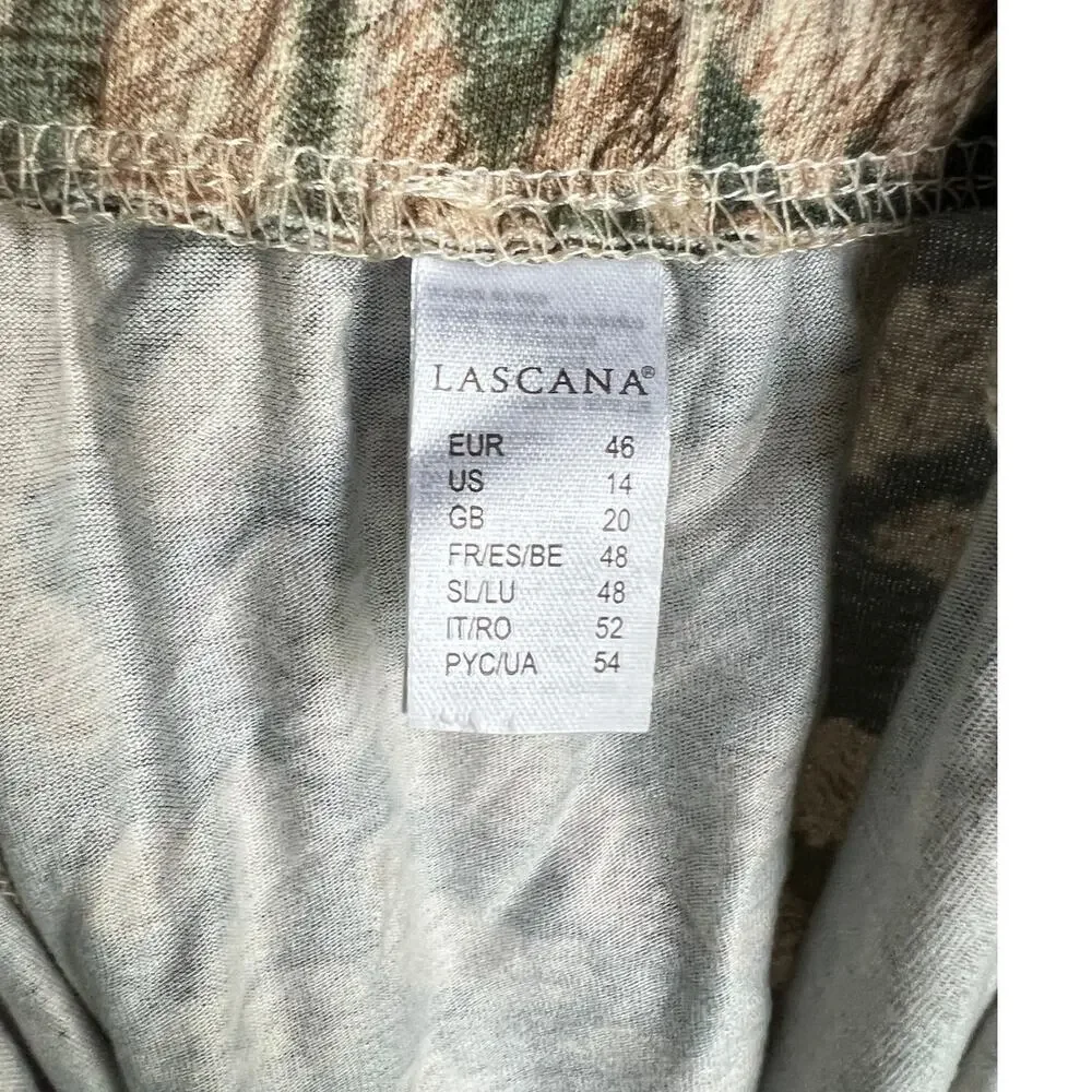 Lascana Green High Rise Wide Leg Flowy Pants Women's 14 All Over Print Modest